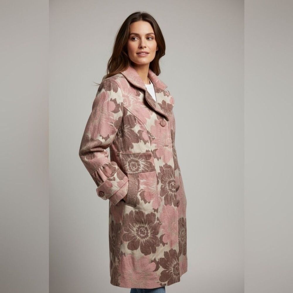 Elevenses Floral Trench Coat in Pink and Brown